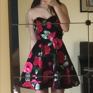Black and red floral prom dress